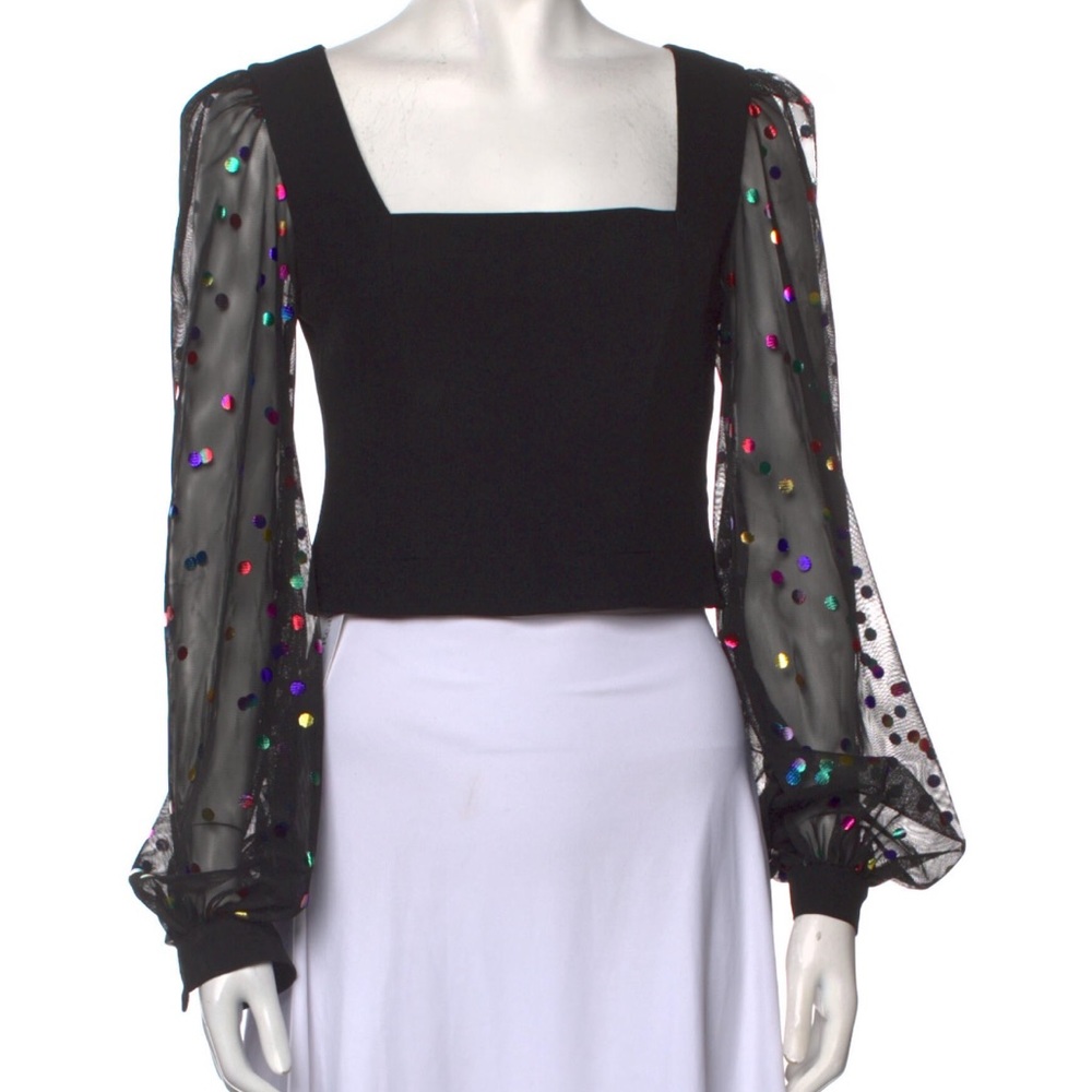 STAUD - Square Neckline Long Sleeve Crop Top - XS